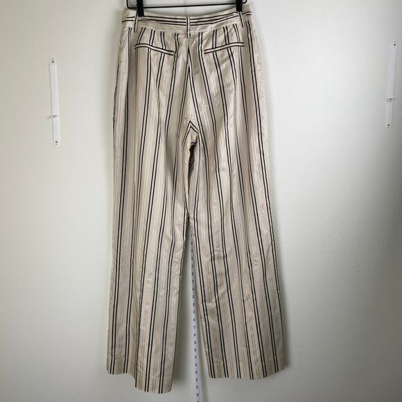 FRAME Silk Safari Pants Size 12 Cream Black Striped Jacquard Wide Leg Career - Picture 10 of 16